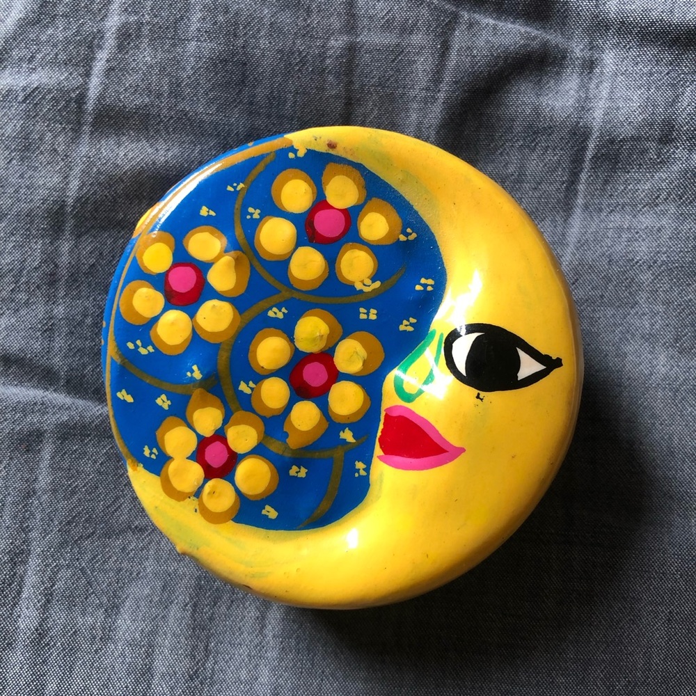 Handmade Mexican Moon Clay Yellow Jewelry Box